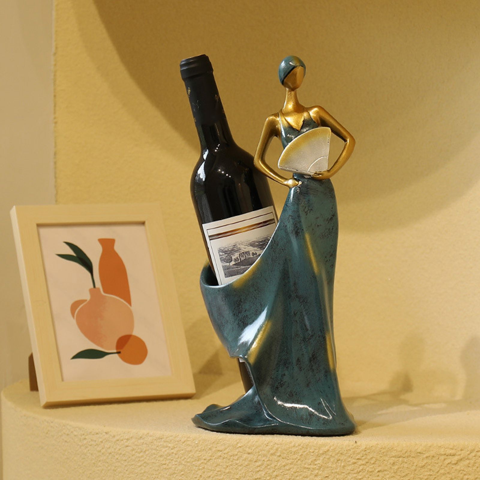 Dancing Girl Figurines Wine Holder Statue Synthetic Resin Wine Bottle Rack Stand for Bar Counter Home Decoration Blue - Image 4
