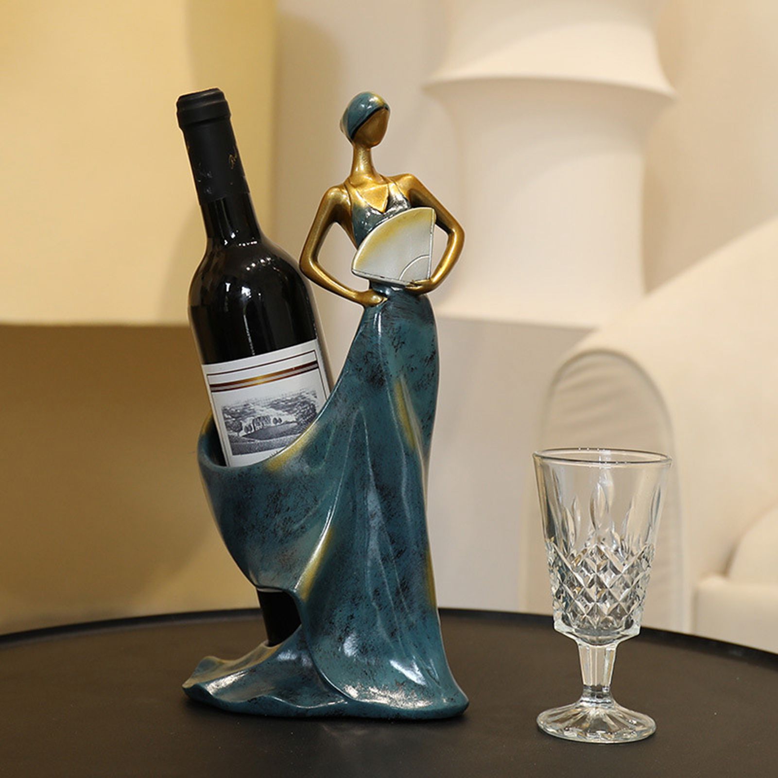 Dancing Girl Figurines Wine Holder Statue Synthetic Resin Wine Bottle Rack Stand for Bar Counter Home Decoration Blue - Image 5