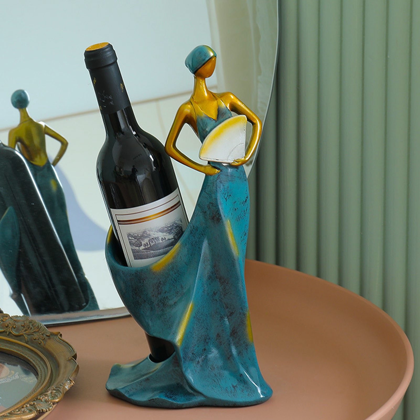 Dancing Girl Figurines Wine Holder Statue Synthetic Resin Wine Bottle Rack Stand for Bar Counter Home Decoration Blue - Image 6