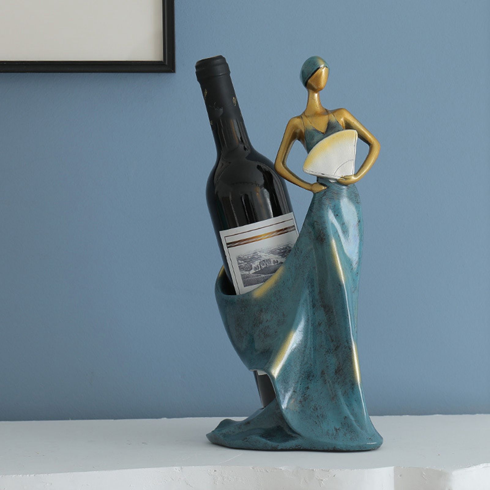 Dancing Girl Figurines Wine Holder Statue Synthetic Resin Wine Bottle Rack Stand for Bar Counter Home Decoration Blue - Image 7