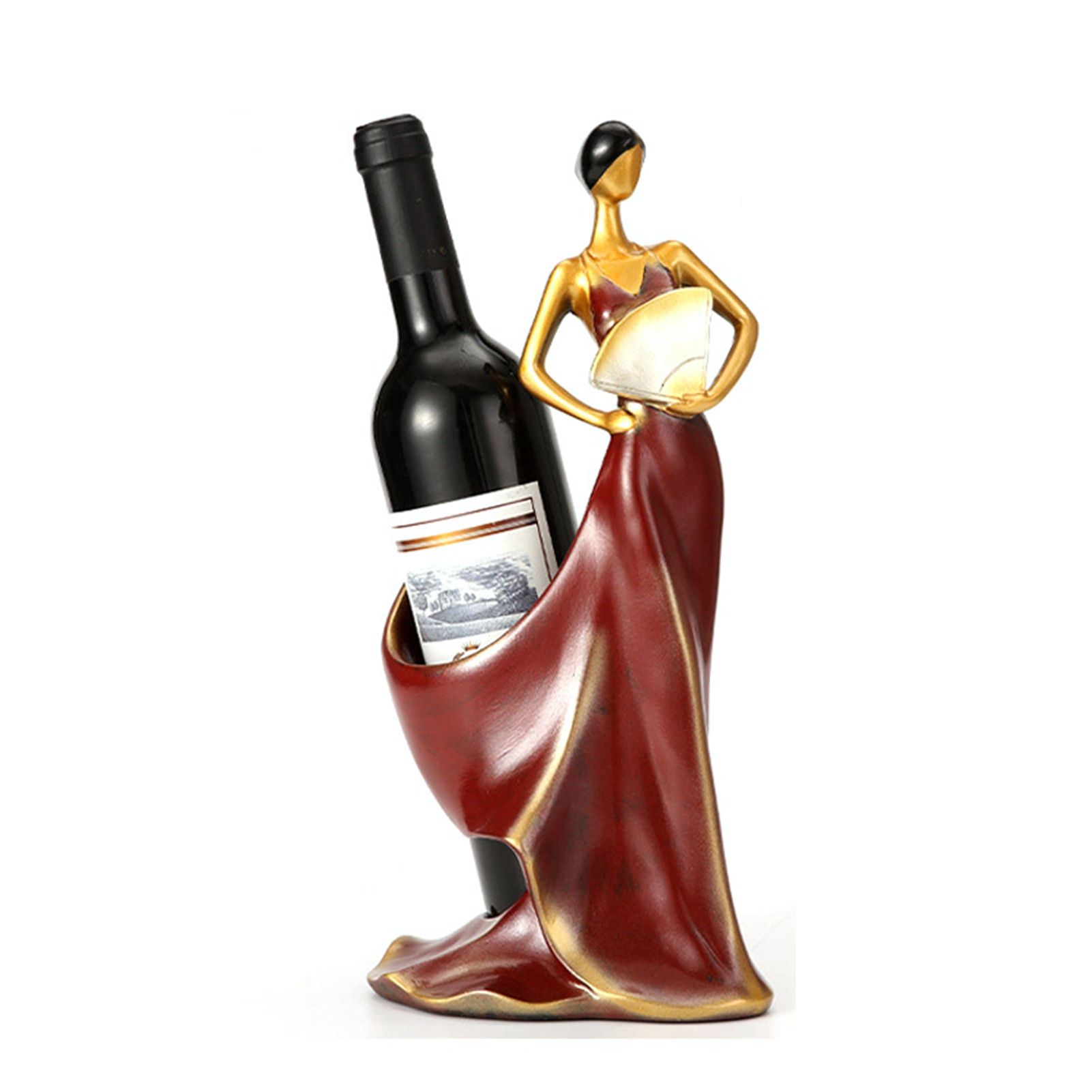 Dancing Girl Figurines Wine Holder Statue Synthetic Resin Wine Bottle Rack Stand for Bar Counter Home Decoration Red - Image 1