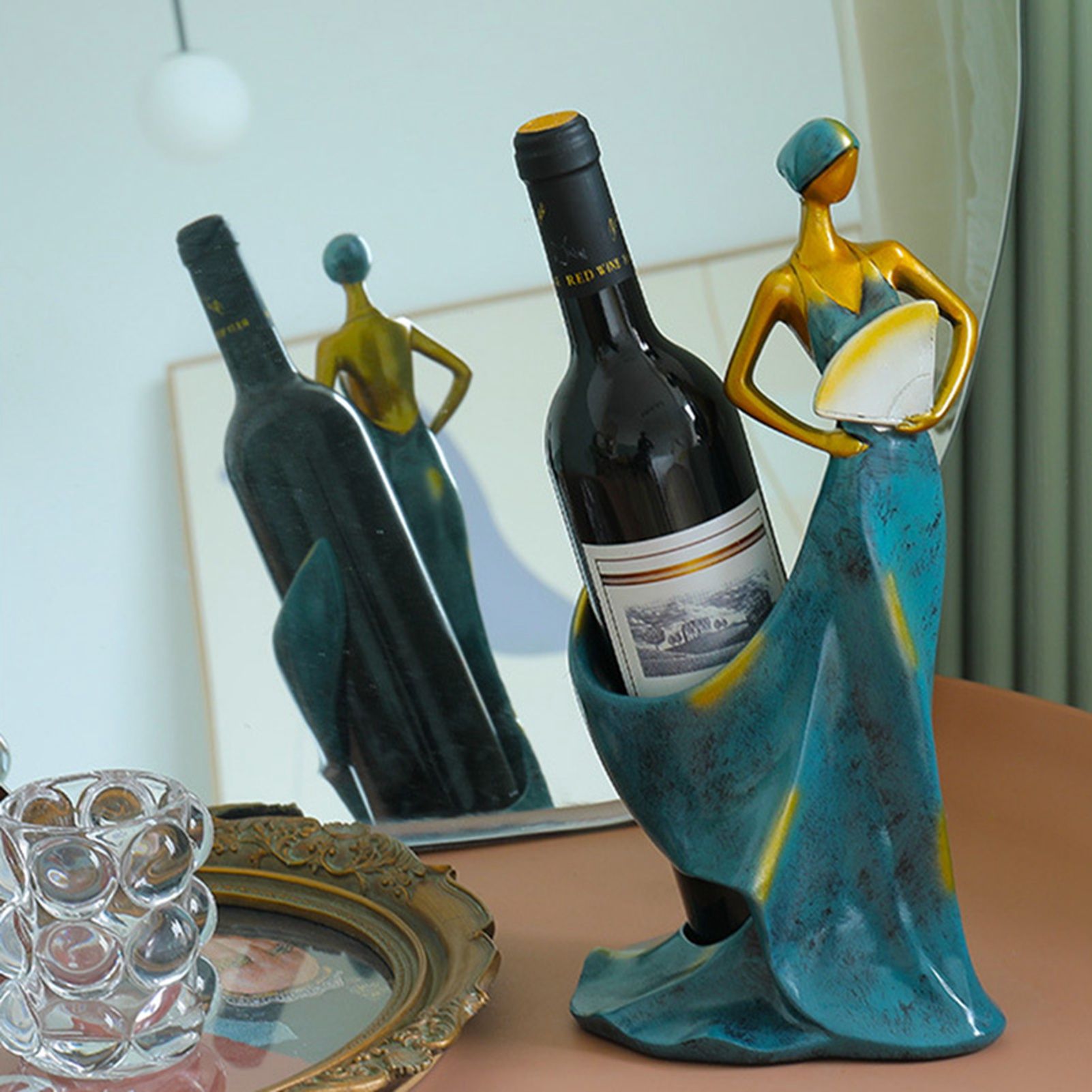 Dancing Girl Figurines Wine Holder Statue Synthetic Resin Wine Bottle Rack Stand for Bar Counter Home Decoration Red - Image 4