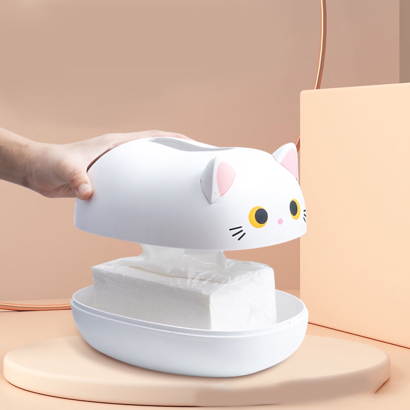 Desktop Tissue Storage Box Plastic Multifunction Facial Napkin Dispenser Holder for Kitchen Bathroom White - Image 5