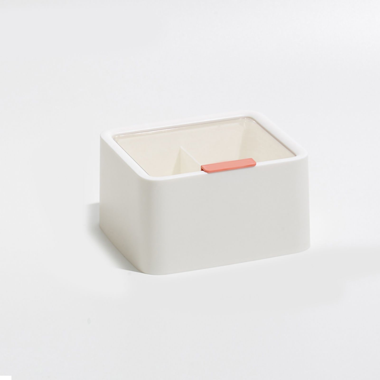 Cosmetic Storage Box Plastic Dustproof Double Grids Makeup Container with Lid for Makeup Cotton Swab Dental Floss White - Image 1