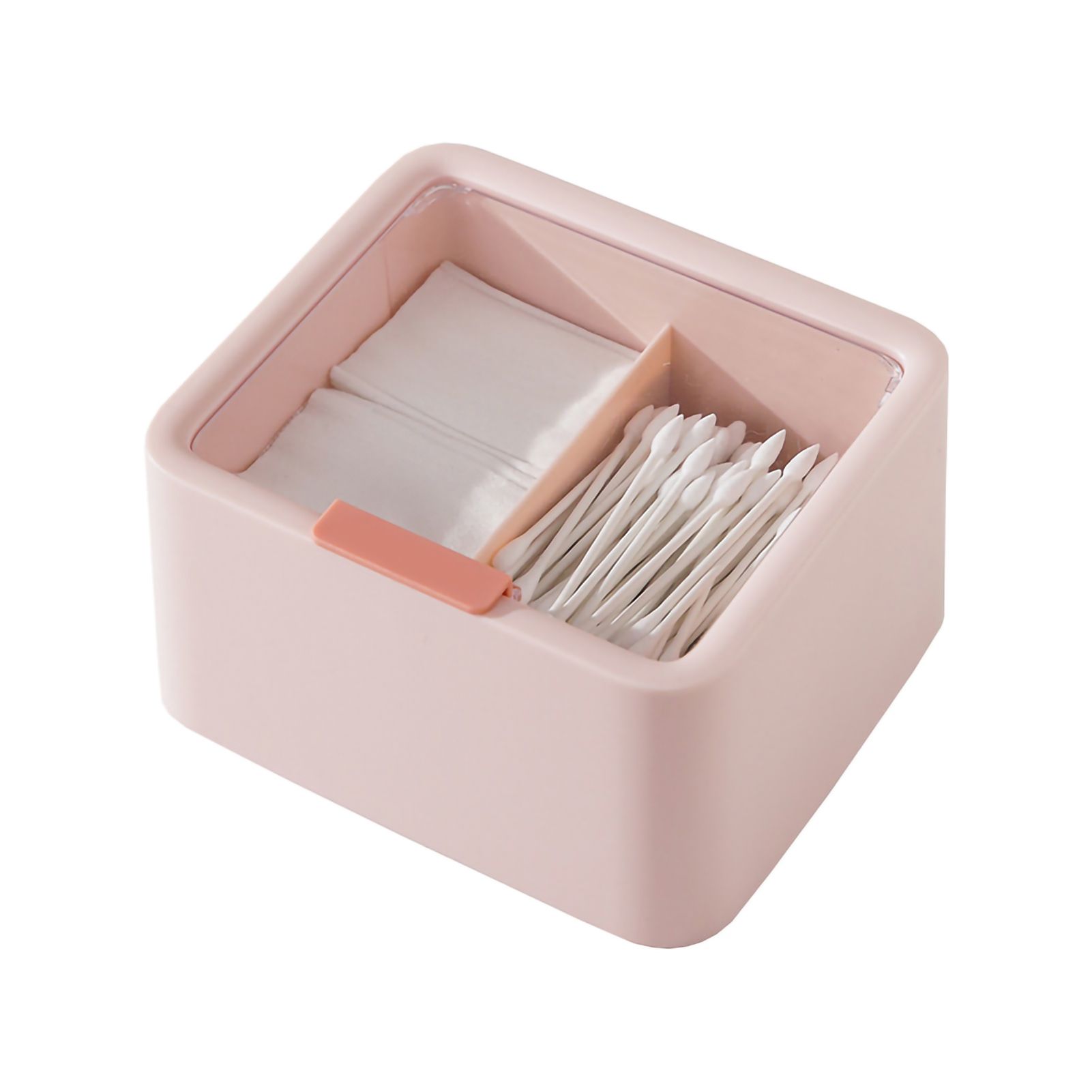 Cosmetic Storage Box Plastic Dustproof Double Grids Makeup Container with Lid for Makeup Cotton Swab Dental Floss Pink - Image 1