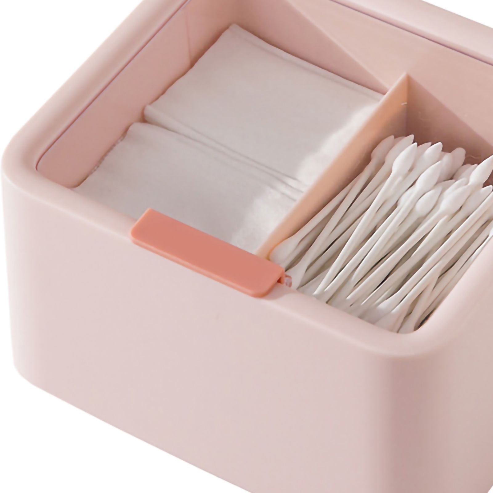Cosmetic Storage Box Plastic Dustproof Double Grids Makeup Container with Lid for Makeup Cotton Swab Dental Floss Pink - Image 2