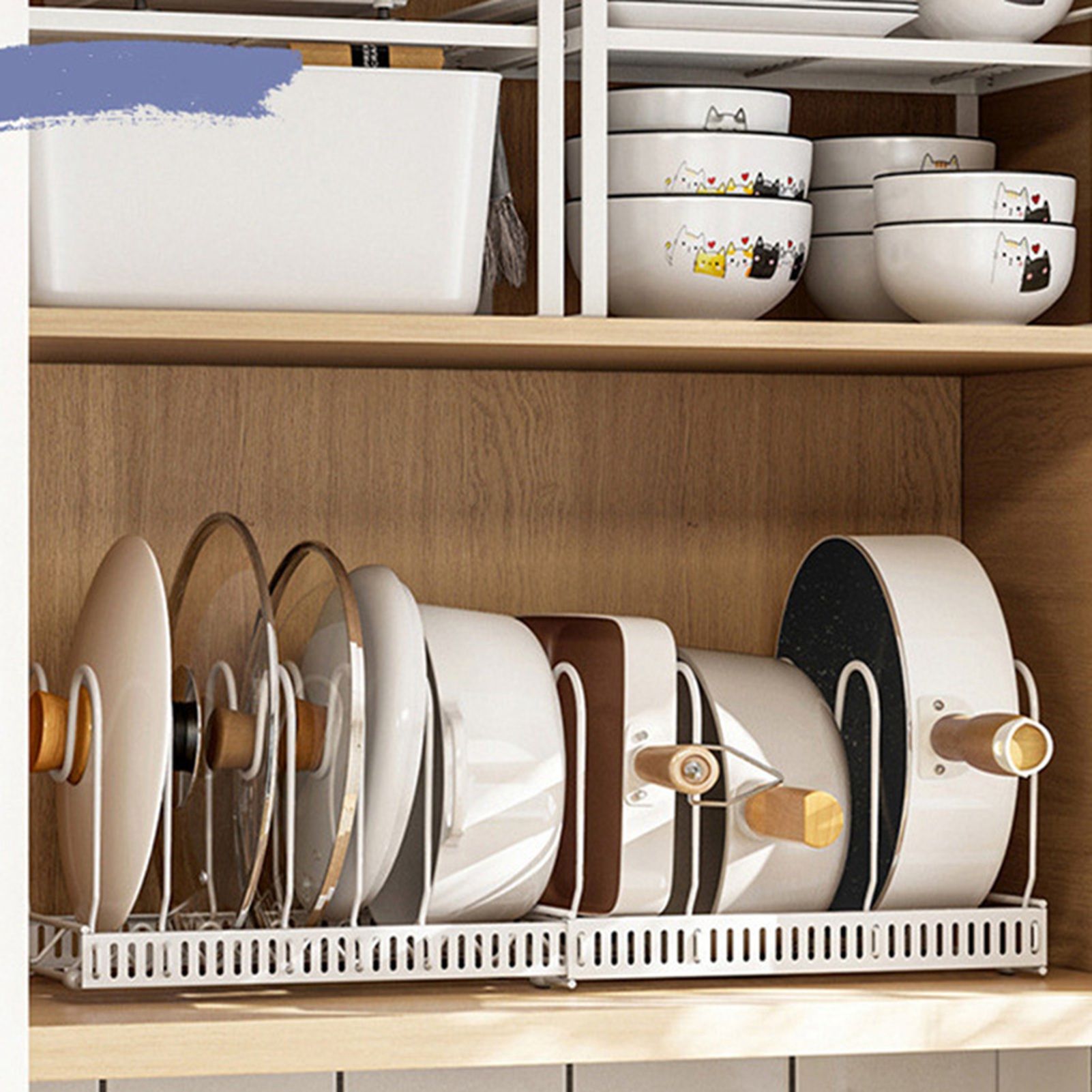 Pot Lid Rack Iron Retractable Pot Lid Organizer Holder for Multiple Cookware Universal Black - Image 2