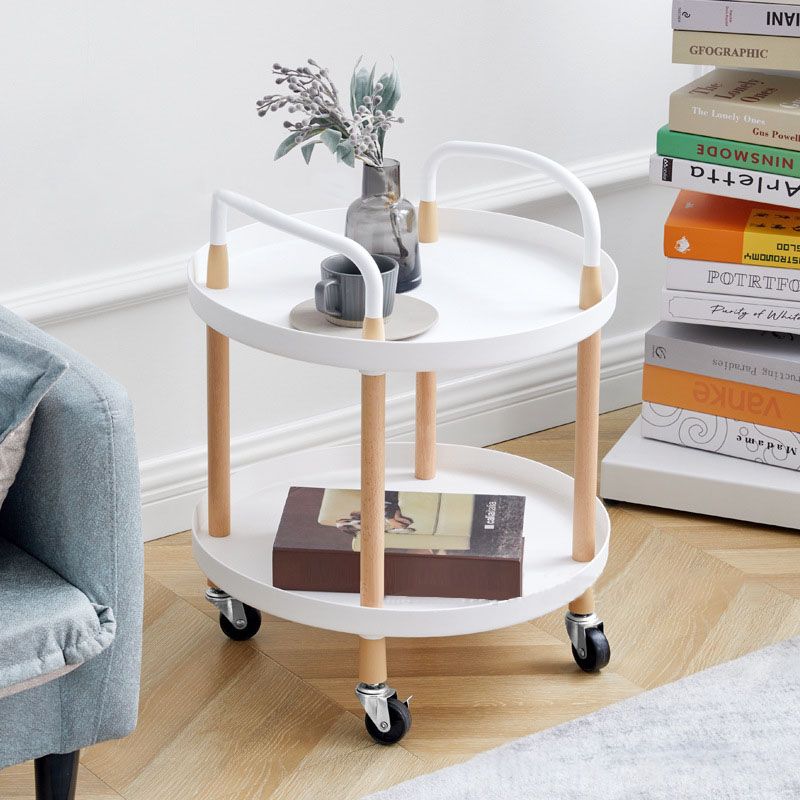 Cart Storage Rack Plastic Armrest Design Corrosion Resistant Rolling Storage Cart for Home Living Room Office White 2 Layers - Image 2