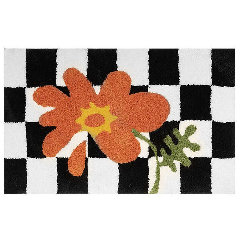 Checkered Doormat Anti Skid Black White Grid Cute Door Mat for Bathrooms Kitchens Living Rooms Orange Flower 50x80 - Image 1