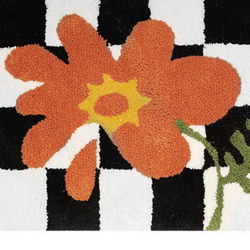 Checkered Doormat Anti Skid Black White Grid Cute Door Mat for Bathrooms Kitchens Living Rooms Orange Flower 50x80 - Image 7