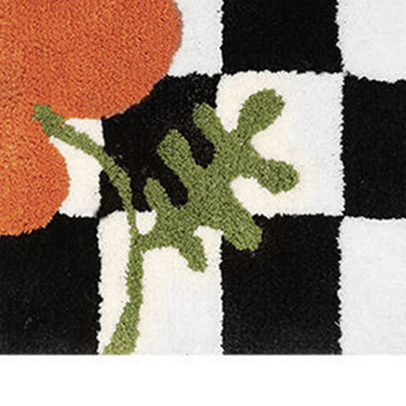 Checkered Doormat Anti Skid Black White Grid Cute Door Mat for Bathrooms Kitchens Living Rooms Orange Flower 50x80 - Image 8