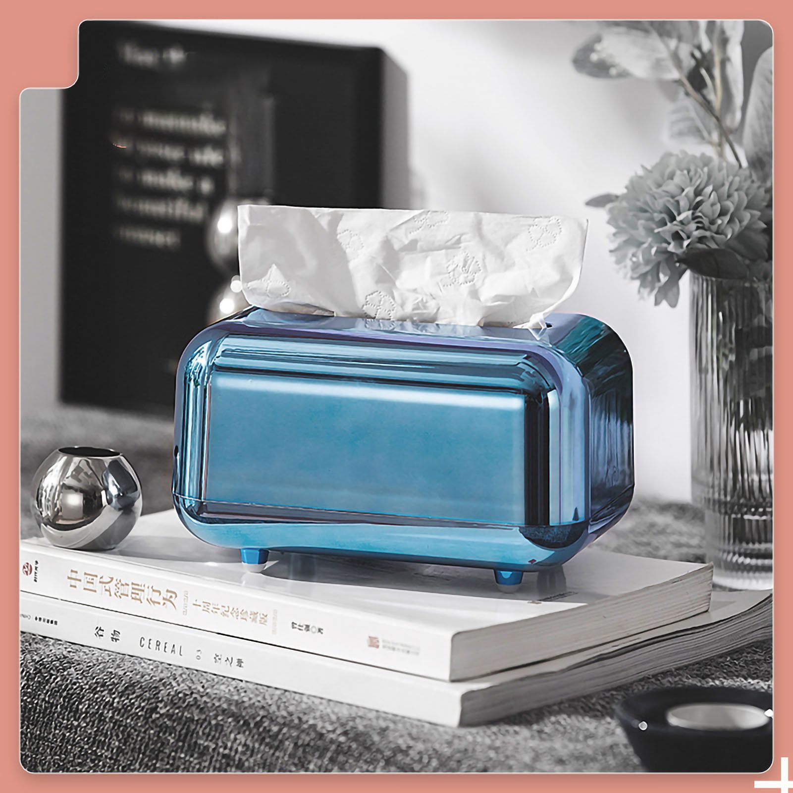 Tissue Storage Box Electroplated Magnetic Retro Built in Spring Facial Tissue Dispenser Box for Home Blue - Image 1