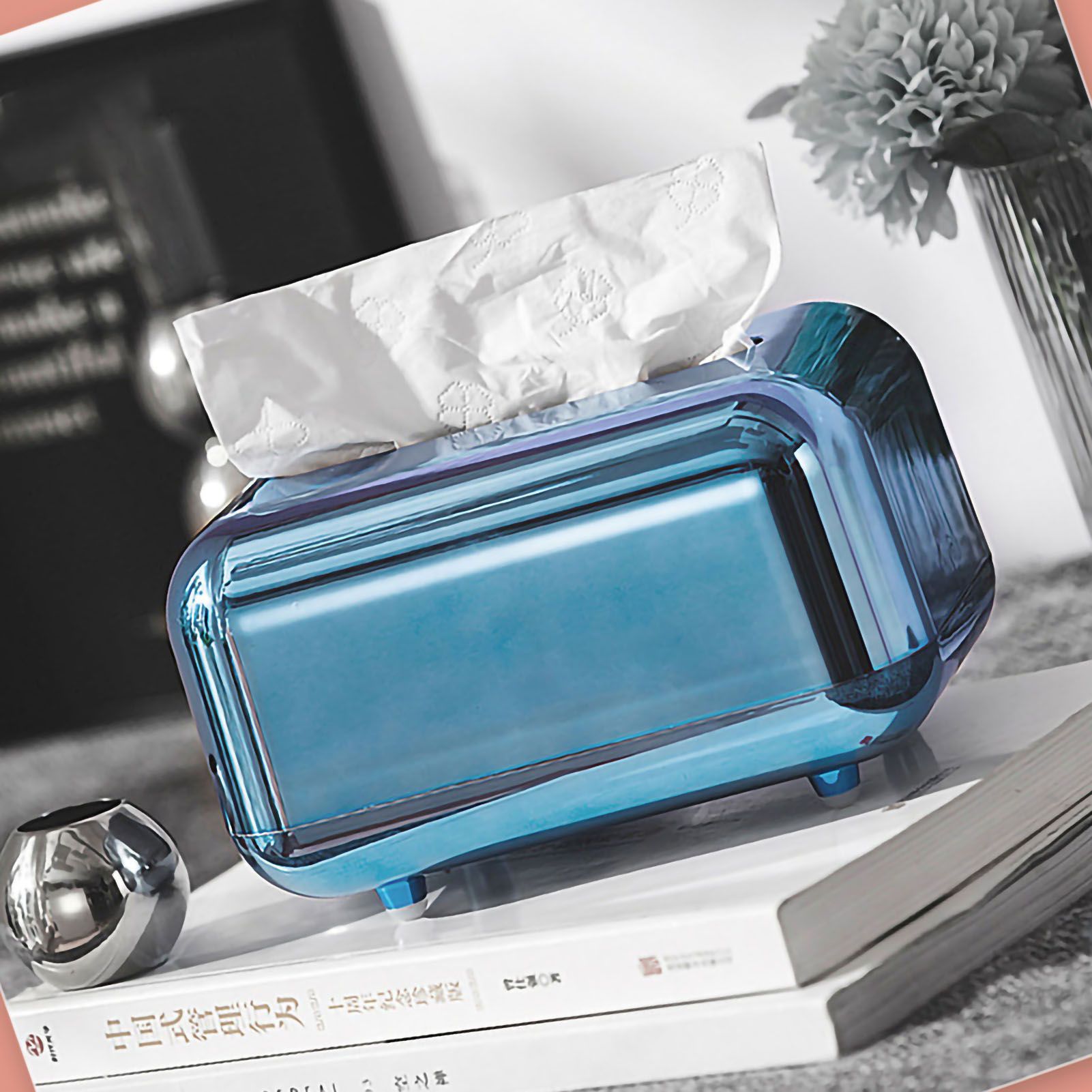 Tissue Storage Box Electroplated Magnetic Retro Built in Spring Facial Tissue Dispenser Box for Home Blue - Image 3