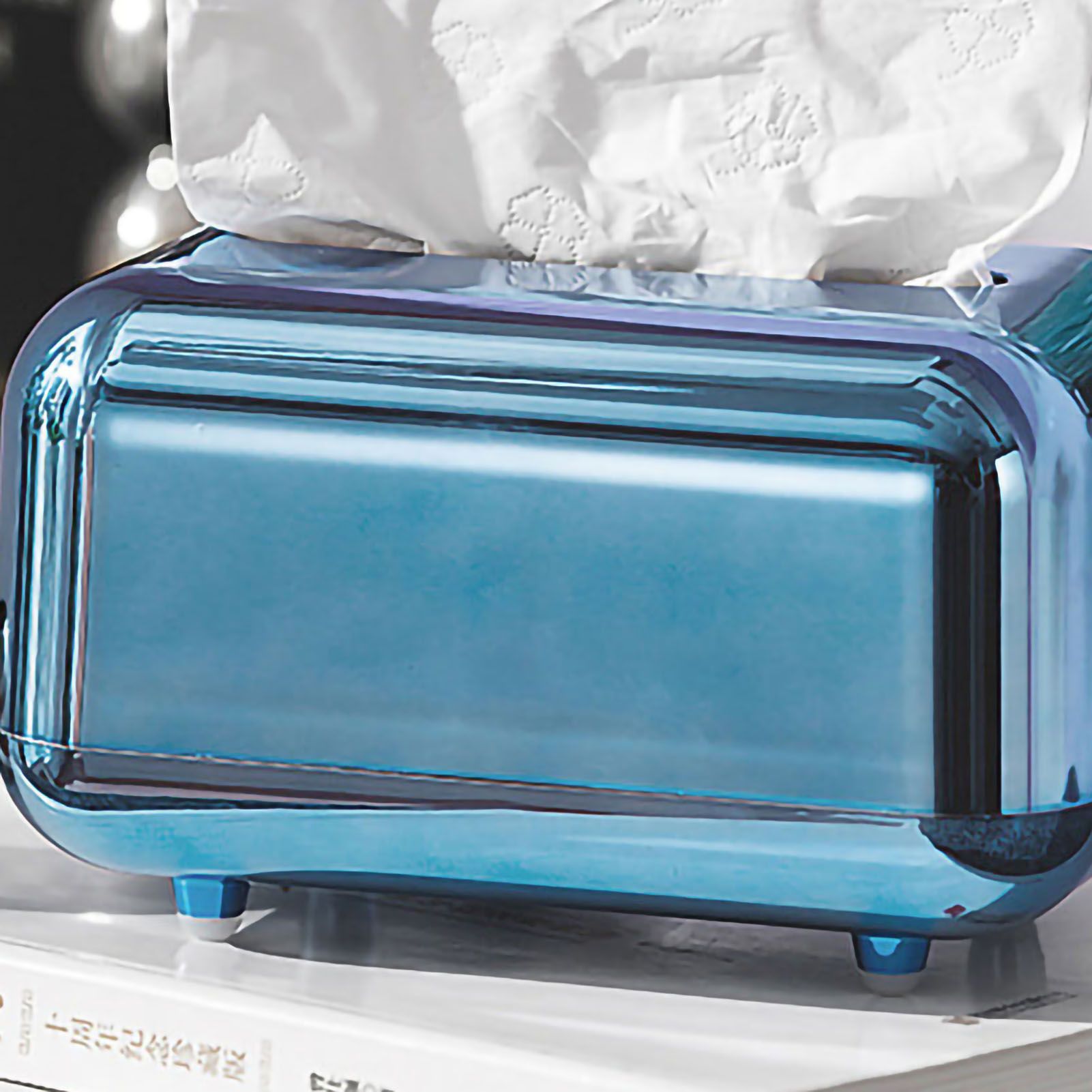Tissue Storage Box Electroplated Magnetic Retro Built in Spring Facial Tissue Dispenser Box for Home Blue - Image 5