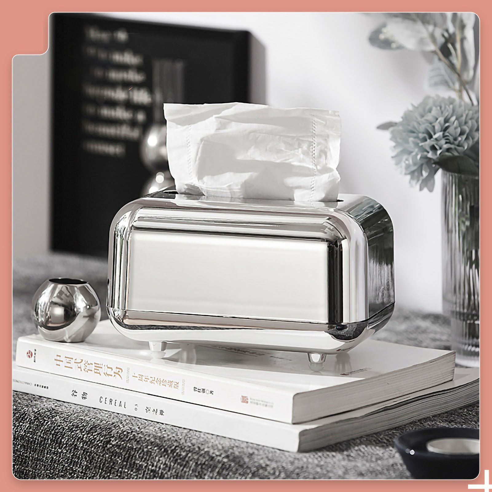 Tissue Storage Box Electroplated Magnetic Retro Built in Spring Facial Tissue Dispenser Box for Home Silver Grey - Image 1
