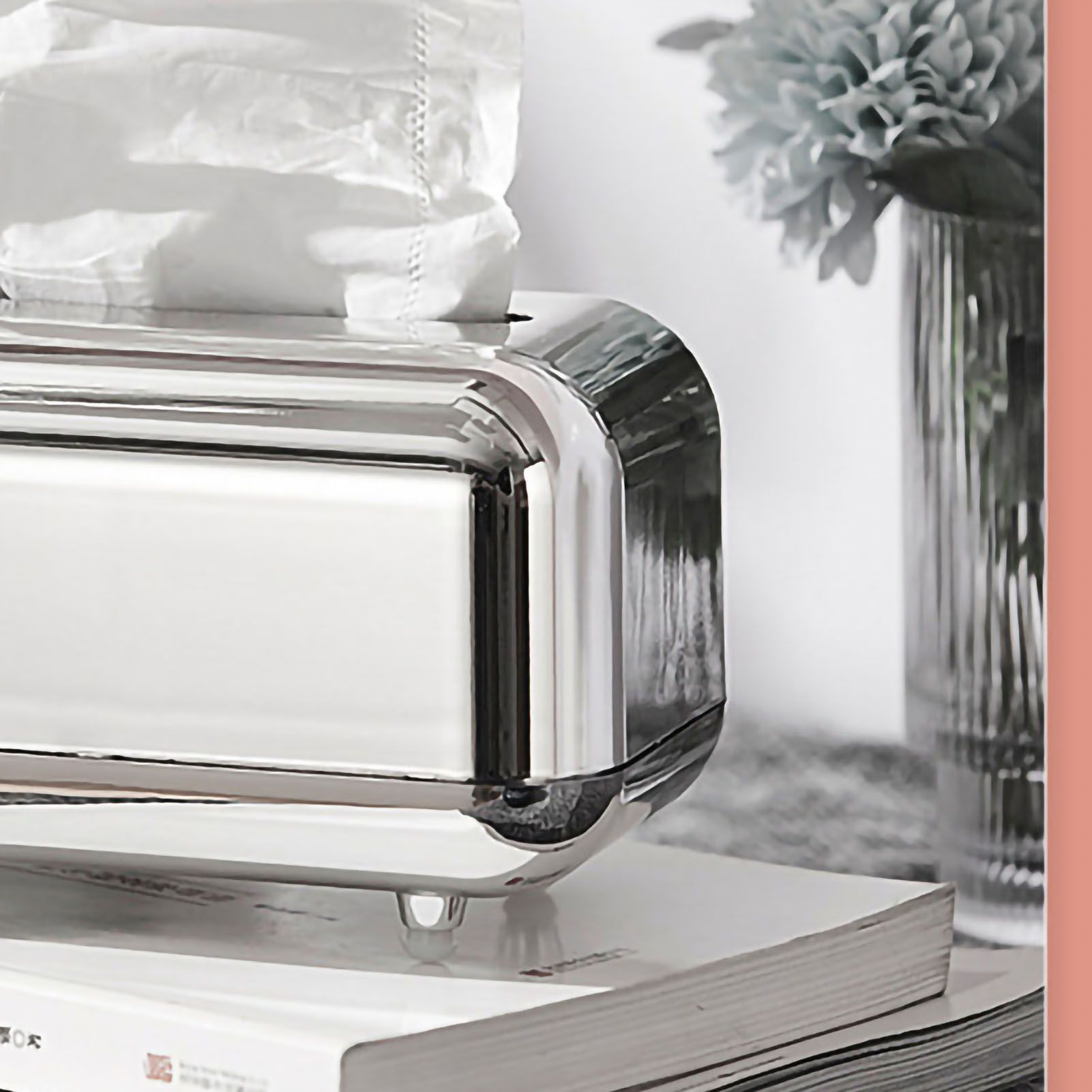 Tissue Storage Box Electroplated Magnetic Retro Built in Spring Facial Tissue Dispenser Box for Home Silver Grey - Image 2