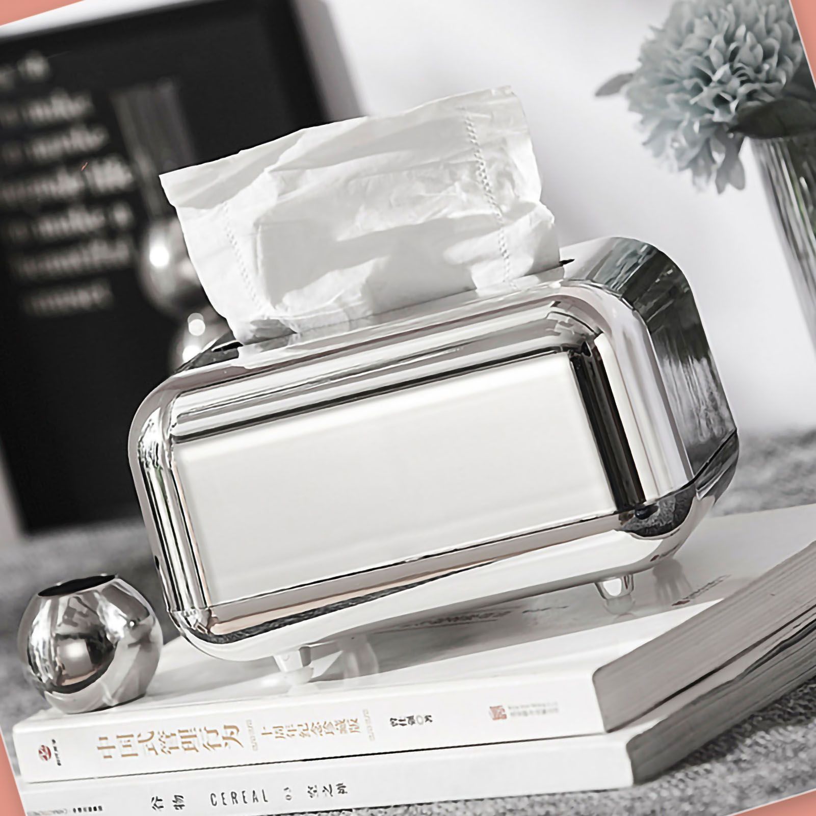 Tissue Storage Box Electroplated Magnetic Retro Built in Spring Facial Tissue Dispenser Box for Home Silver Grey - Image 3