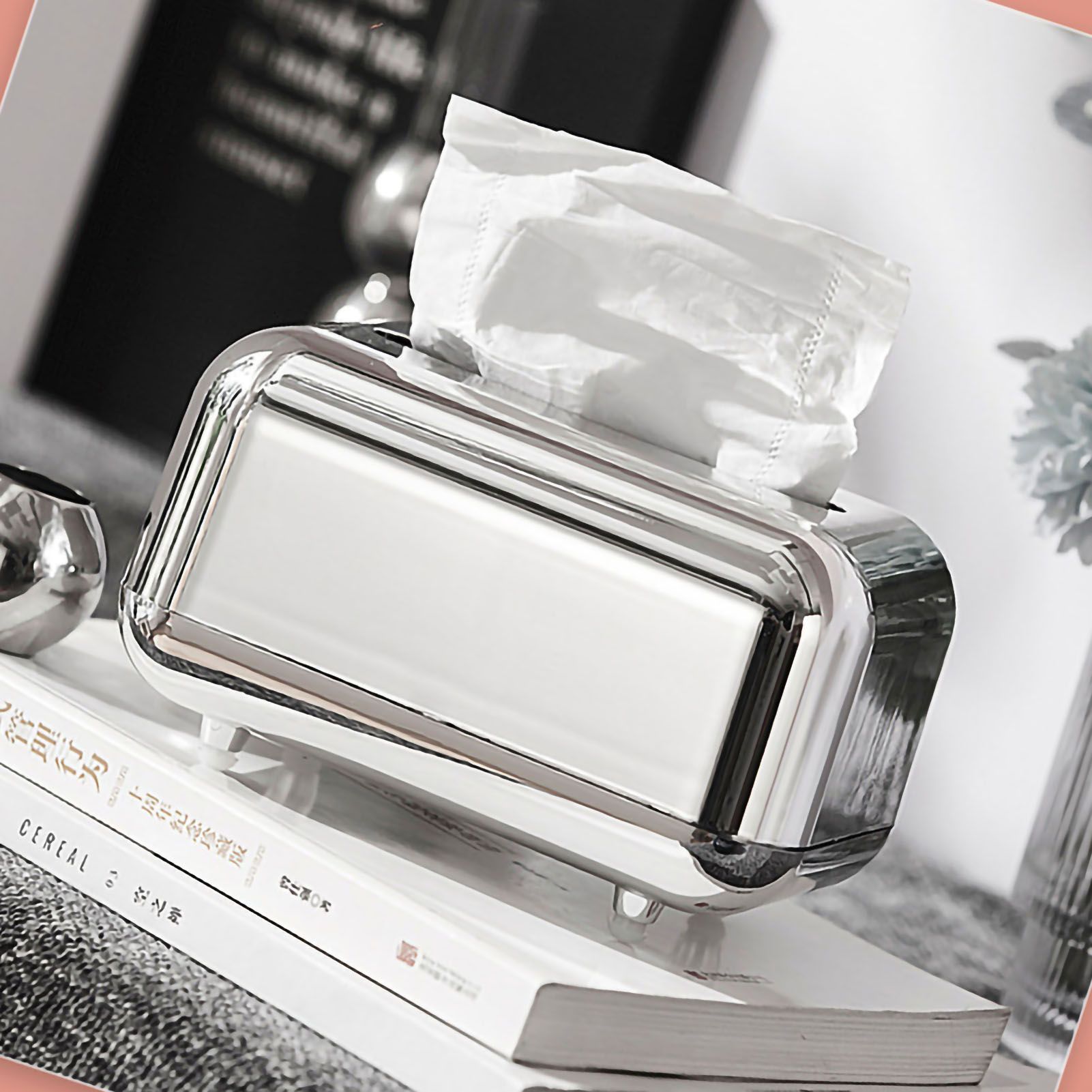 Tissue Storage Box Electroplated Magnetic Retro Built in Spring Facial Tissue Dispenser Box for Home Silver Grey - Image 4