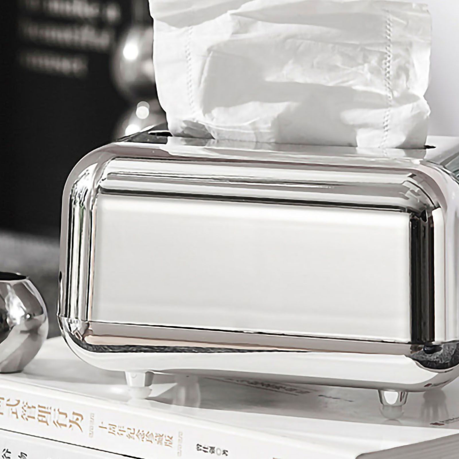 Tissue Storage Box Electroplated Magnetic Retro Built in Spring Facial Tissue Dispenser Box for Home Silver Grey - Image 5
