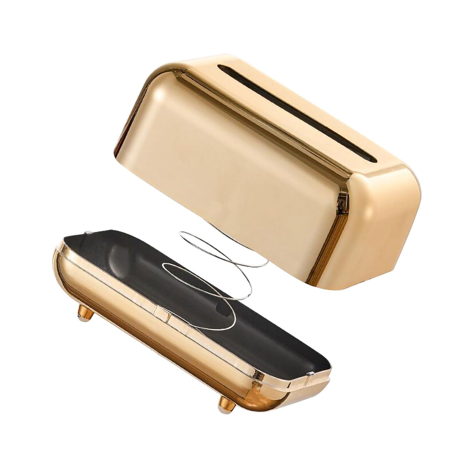 Tissue Storage Box Electroplated Magnetic Retro Built in Spring Facial Tissue Dispenser Box for Home Champagne Gold - Image 1