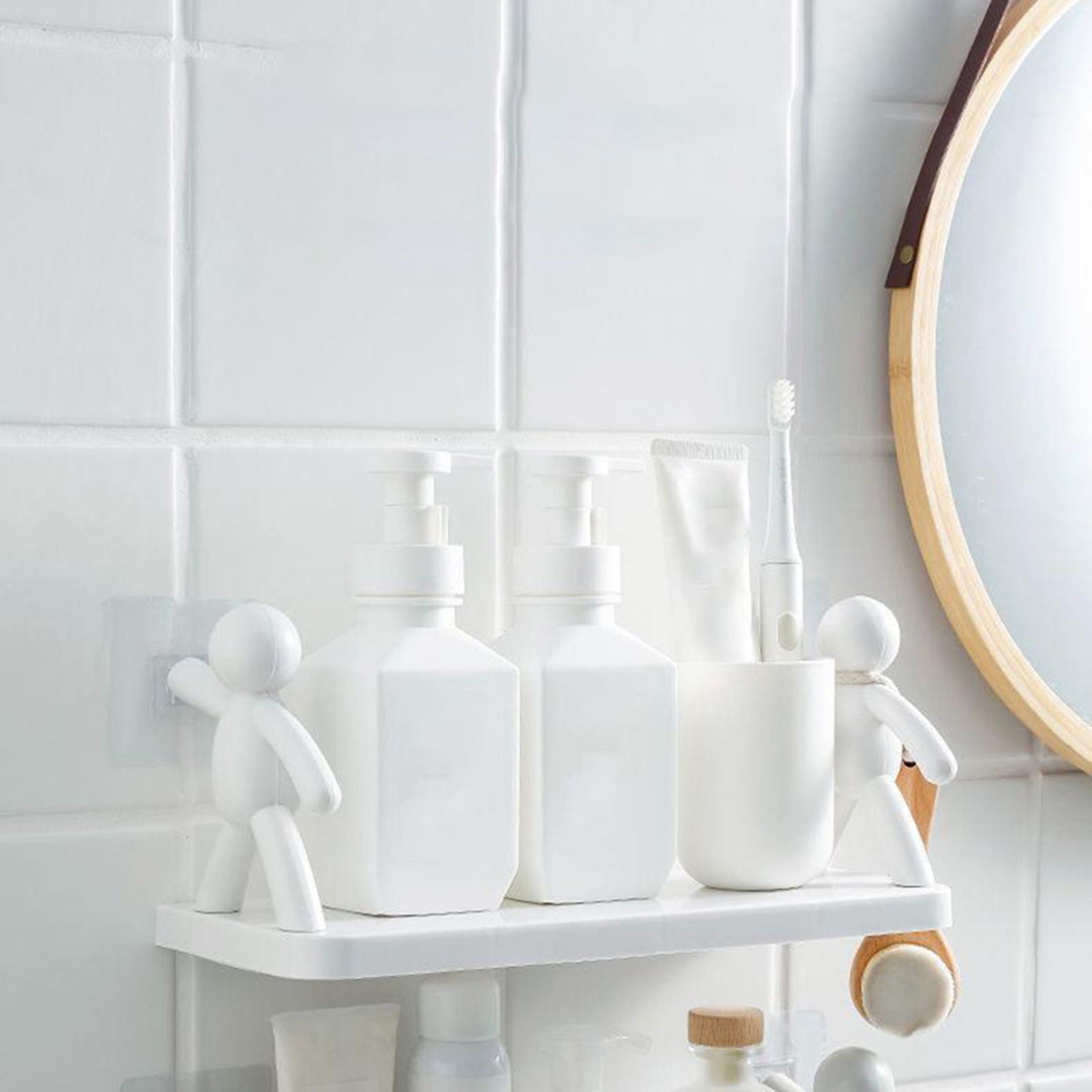 Wall Mounted Shelf Hole Free Installation Small Doll Shape Large Capacity Plastic Stable Load Bearing Storage Rack Grey - Image 1