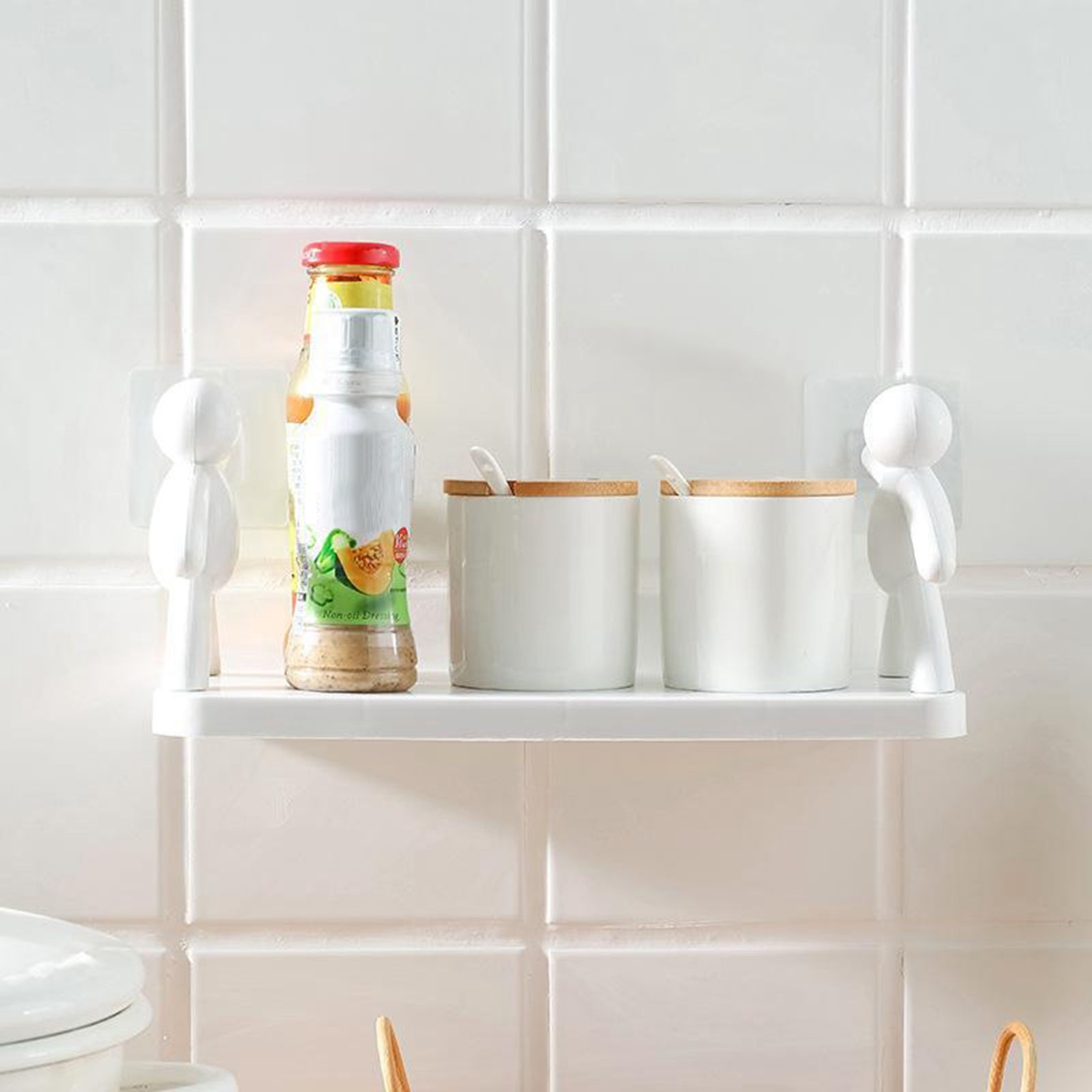 Wall Mounted Shelf Hole Free Installation Small Doll Shape Large Capacity Plastic Stable Load Bearing Storage Rack Grey - Image 4