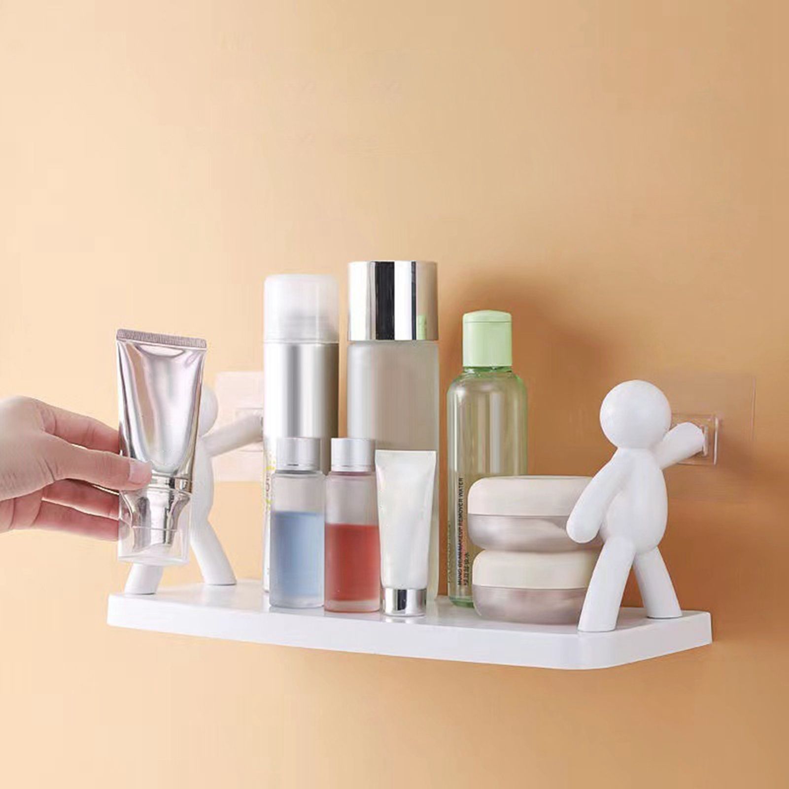 Wall Mounted Shelf Hole Free Installation Small Doll Shape Large Capacity Plastic Stable Load Bearing Storage Rack Grey - Image 5