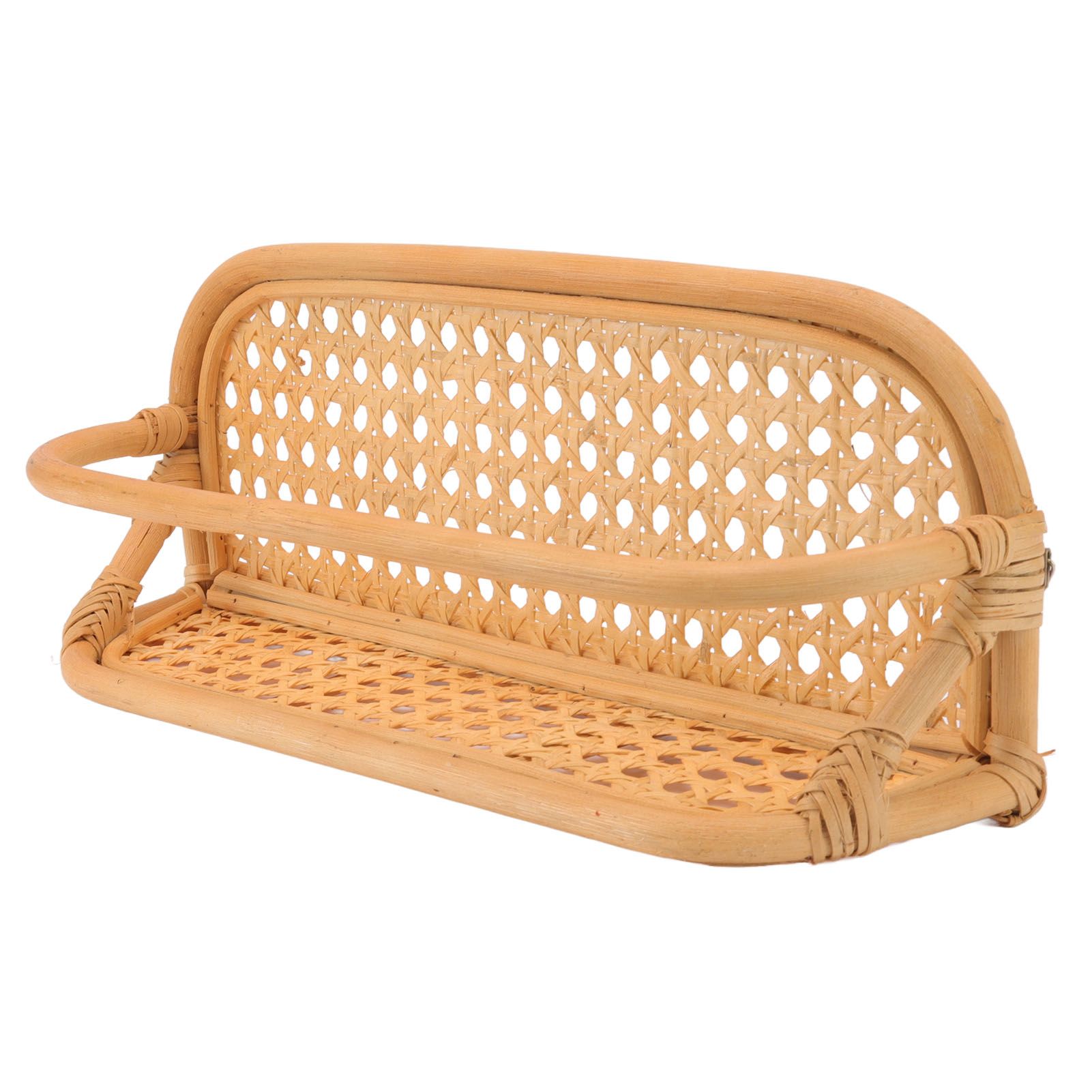 Rattan Wall Shelf Hand Crafted Durable Natural Rattan Hanging Rack Wall Storage Shelf for Bathroom Kitchen Living Room - Image 1