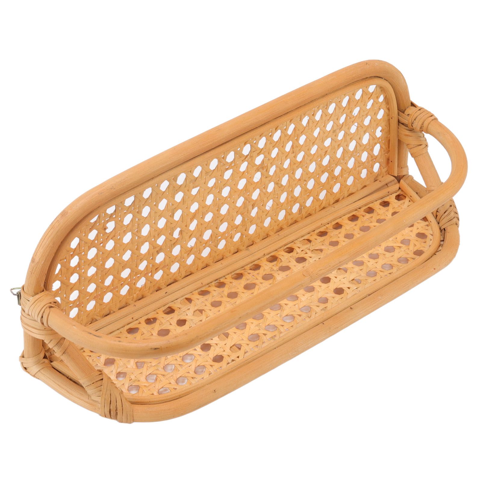 Rattan Wall Shelf Hand Crafted Durable Natural Rattan Hanging Rack Wall Storage Shelf for Bathroom Kitchen Living Room - Image 2