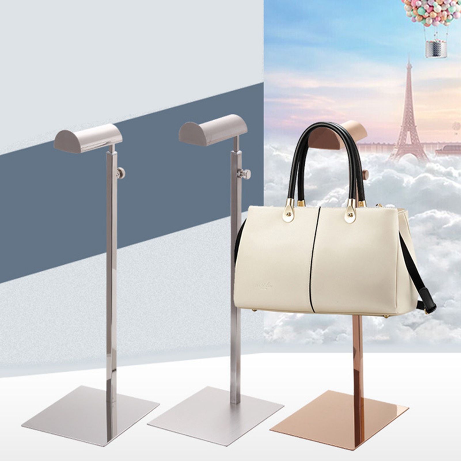 Handbag Display Stand Stainless Steel Height Adjustable Single Hook Purse Metal Holder Stand Type 1 - Image 4