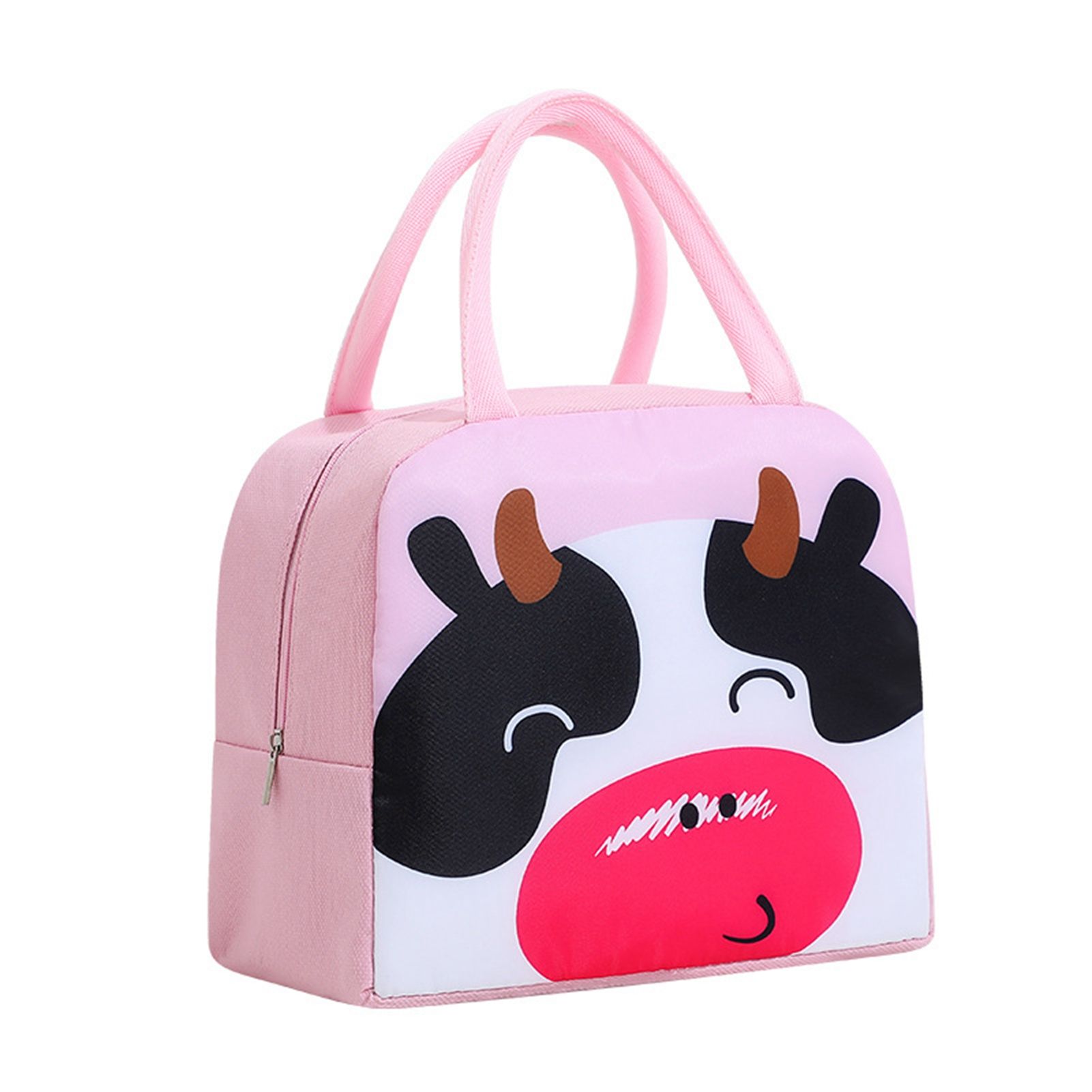 Thermal Bag Cartoon Large Capacity Heat Preservation Cute Lunch Bag for Children Pink Cow - Image 1