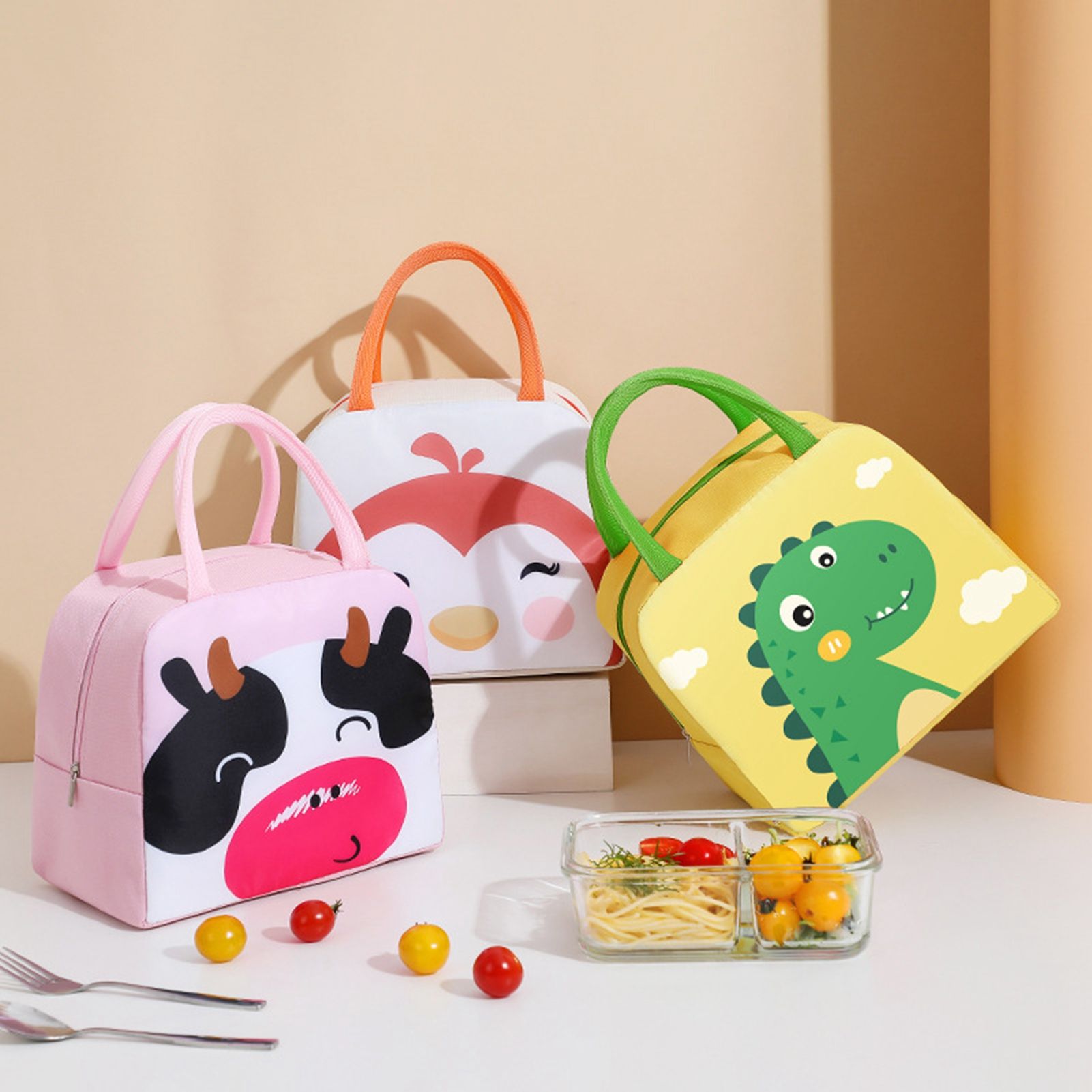 Thermal Bag Cartoon Large Capacity Heat Preservation Cute Lunch Bag for Children Green Dinosaur - Image 4