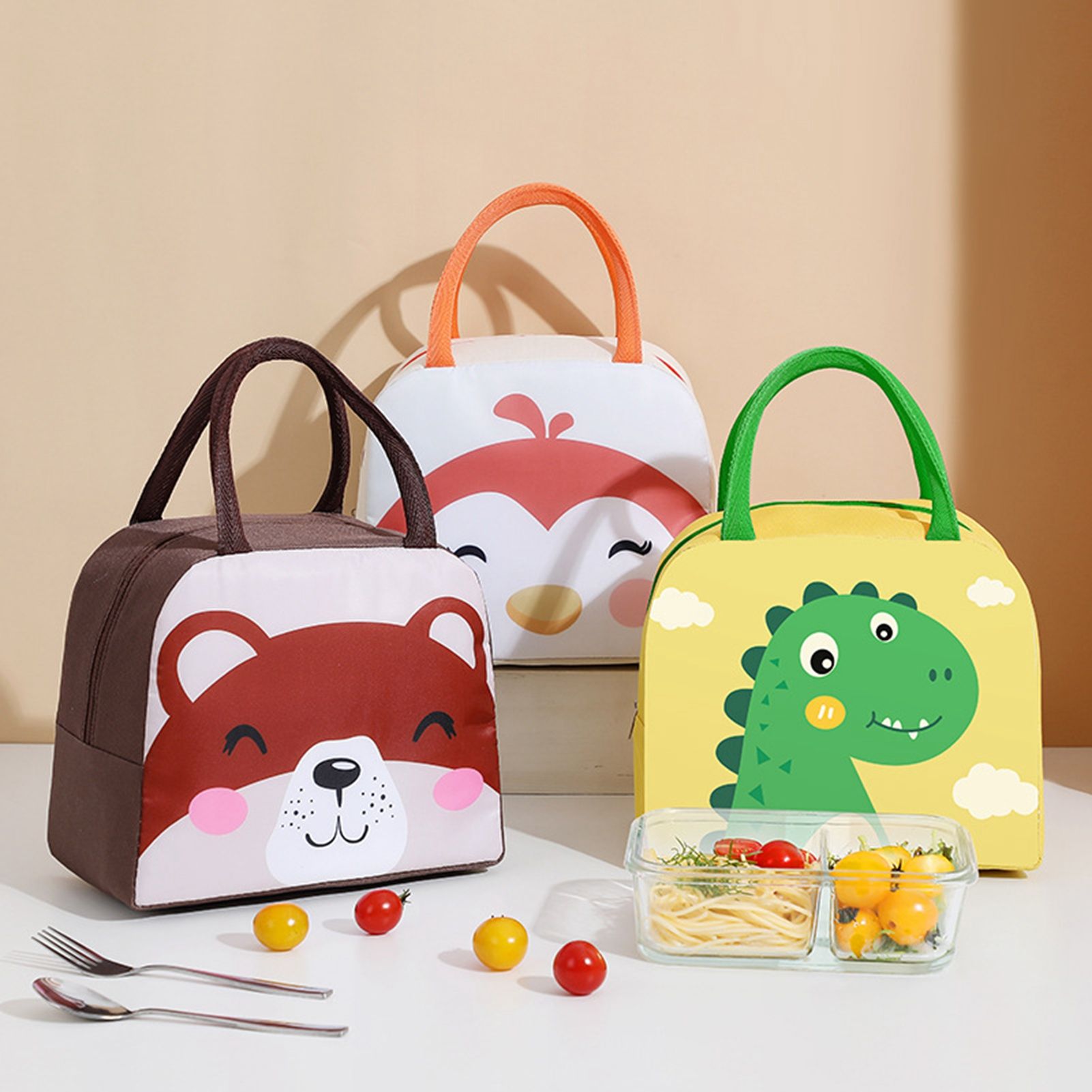 Thermal Bag Cartoon Large Capacity Heat Preservation Cute Lunch Bag for Children Green Dinosaur - Image 5