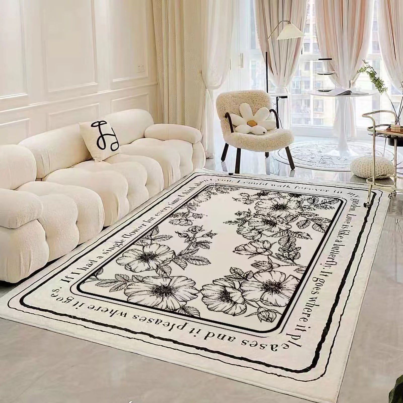 Carpet Large Area Floral Pattern Mordern Soft Carpet for Living Room Bedroom Dining Room Square 60×120cm - Image 4