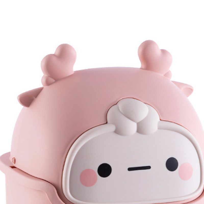 Desktop Trash Can Plastic Mini Lovely Living Room Dining Table Wastebasket with Lid for Home Pink Little Elk - Image 2