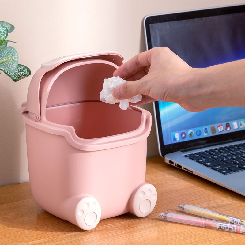 Desktop Trash Can Plastic Mini Lovely Living Room Dining Table Wastebasket with Lid for Home Pink Little Elk - Image 5