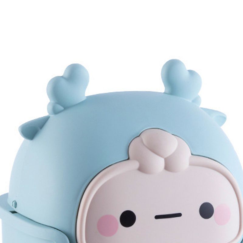 Desktop Trash Can Plastic Mini Lovely Living Room Dining Table Wastebasket with Lid for Home Light Blue Little Elk - Image 2