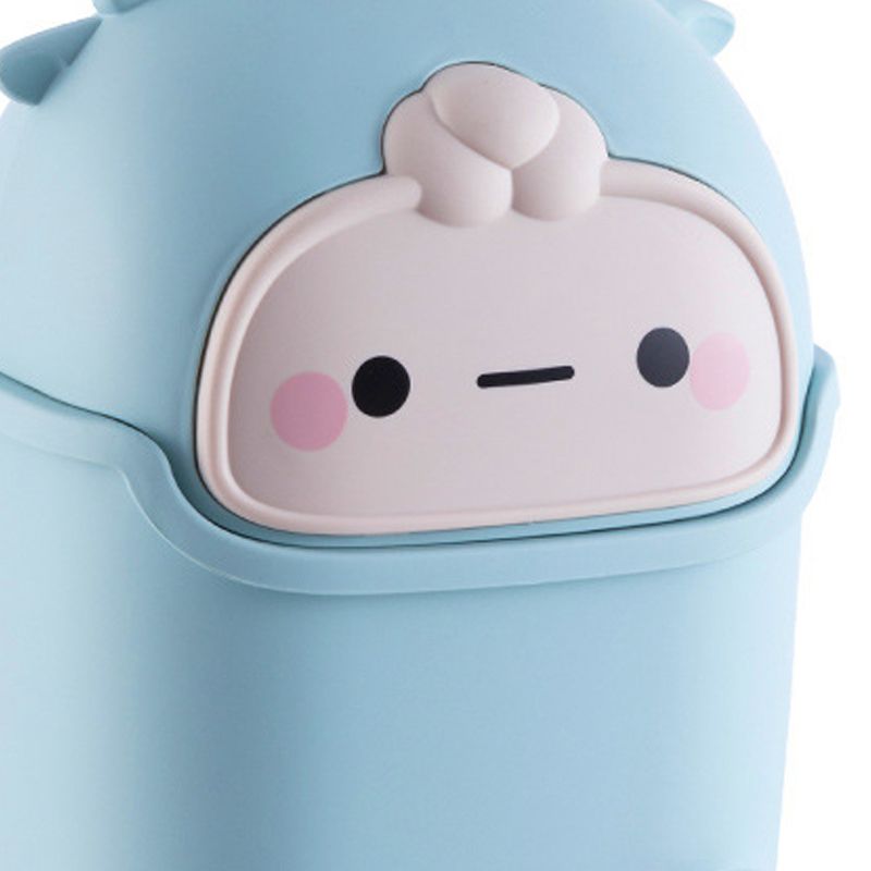 Desktop Trash Can Plastic Mini Lovely Living Room Dining Table Wastebasket with Lid for Home Light Blue Little Elk - Image 3