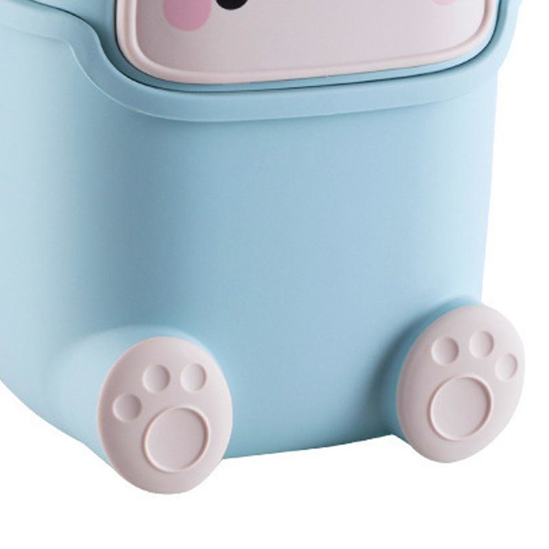 Desktop Trash Can Plastic Mini Lovely Living Room Dining Table Wastebasket with Lid for Home Light Blue Little Elk - Image 4