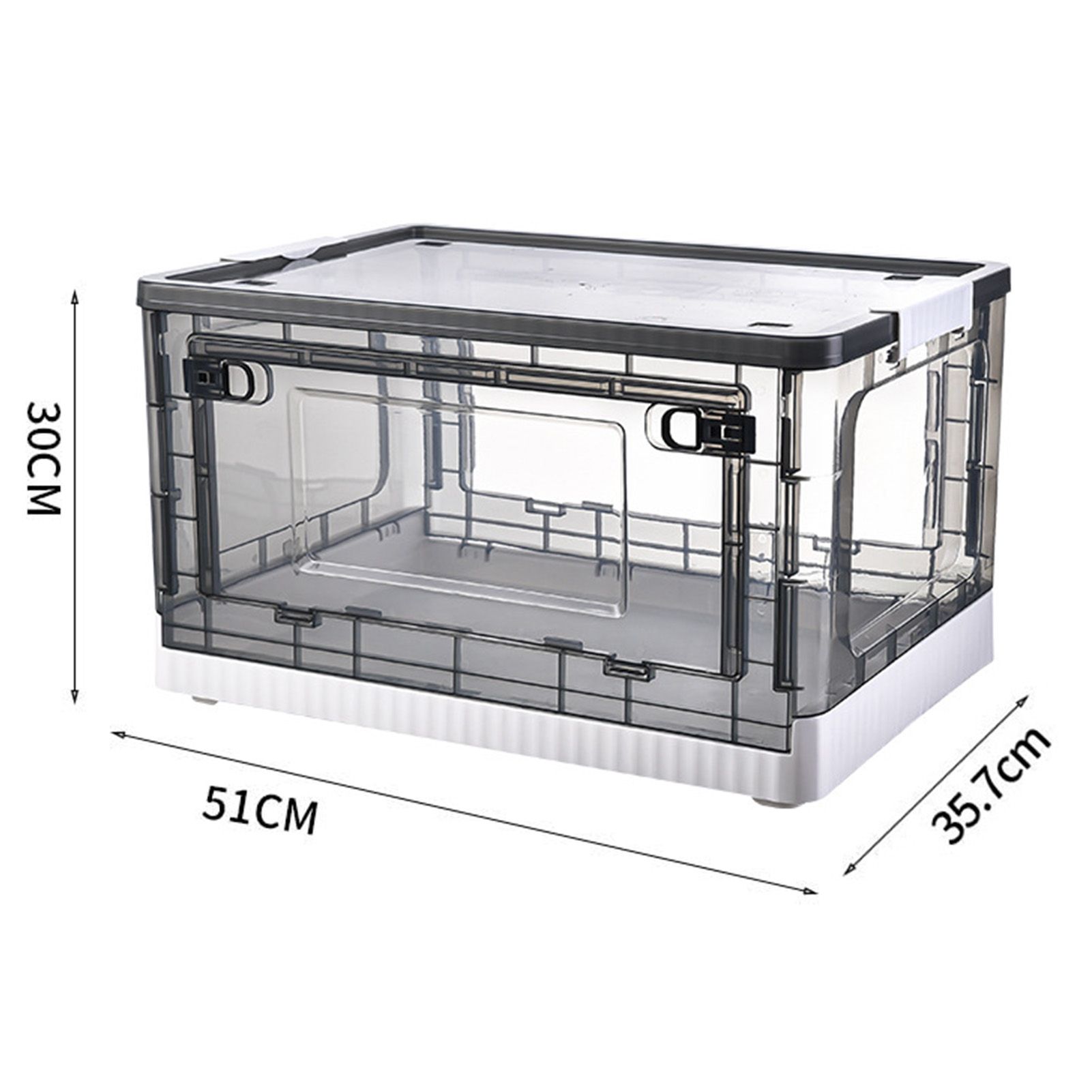 Storage Box Side Doors Clear Large Capacity Container with Wheel for Home Office Tea White 3 Door 55L - Image 2
