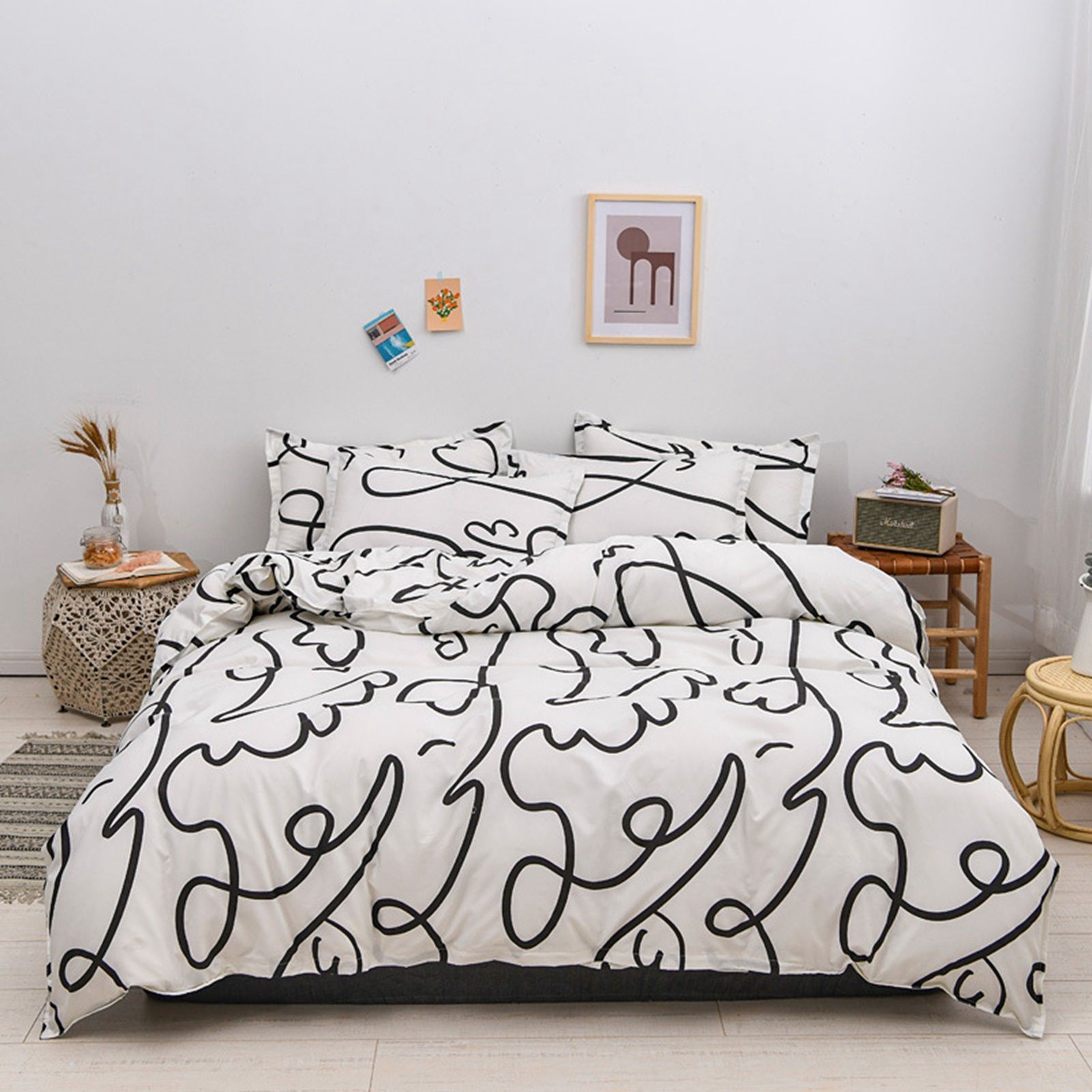Home Bed Set 3pcs Thickened Brushed Simple Style Breathable Skin Friendly Cotton Bedding Comforter Sets Impressionism 1.2m (4ft) Bed - Image 1
