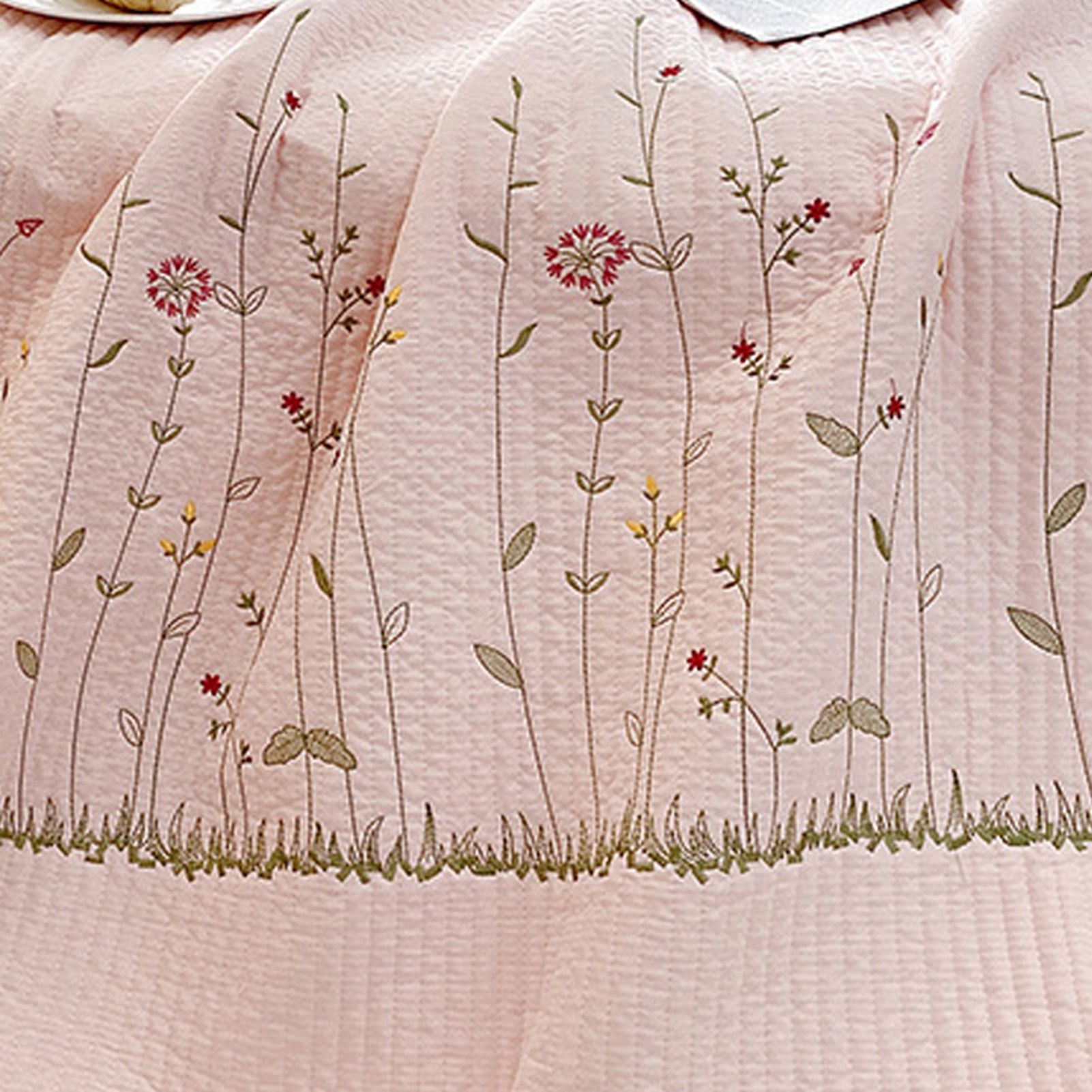 Cotton Quilt Pure Color Home Fashion Elegant Tencel Embroidery Pattern Cotton Summer Cooling Quilt Pink 1 X Sheet 245x250cm - Image 3