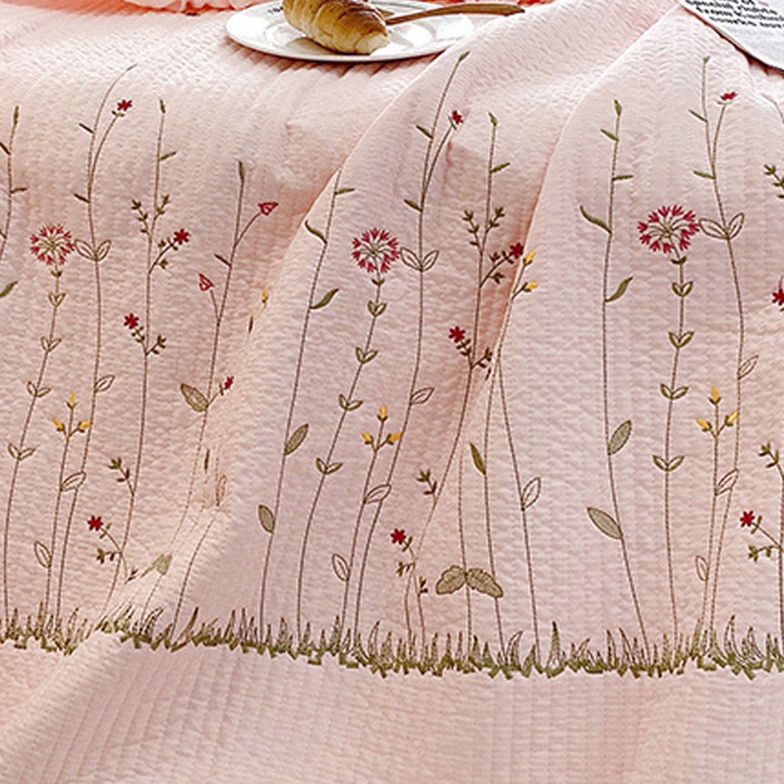 Cotton Quilt Pure Color Home Fashion Elegant Tencel Embroidery Pattern Cotton Summer Cooling Quilt Pink 1 X Sheet 245x250cm - Image 5