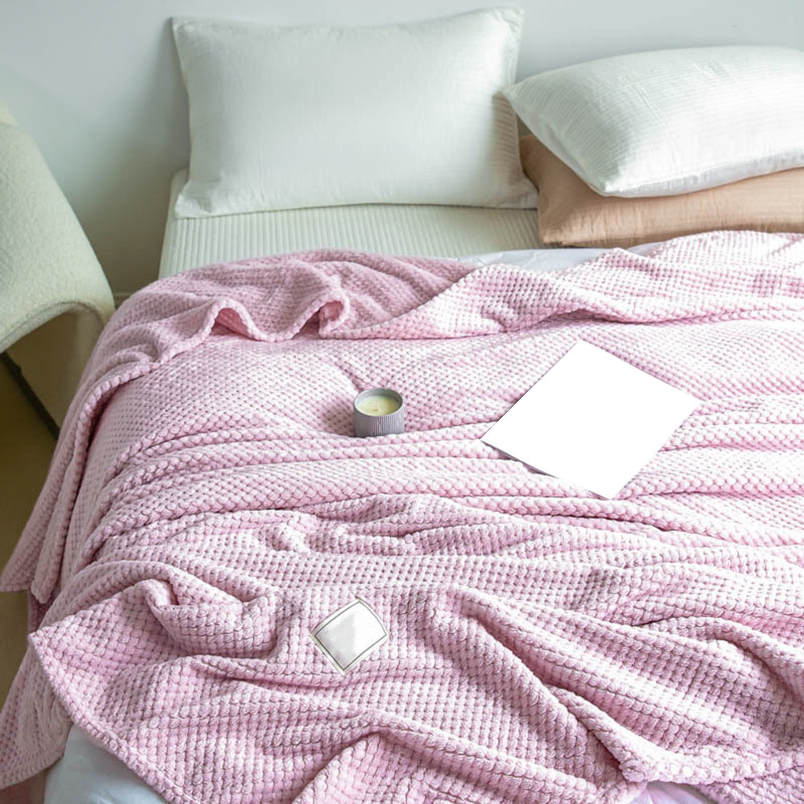Cooling Blanket Milk Fleece Lattice Jacquard Blanket Summer Cold Single Nap Blanket for Sofa Bed Office Bean Paste Color 150x200cm - Image 2