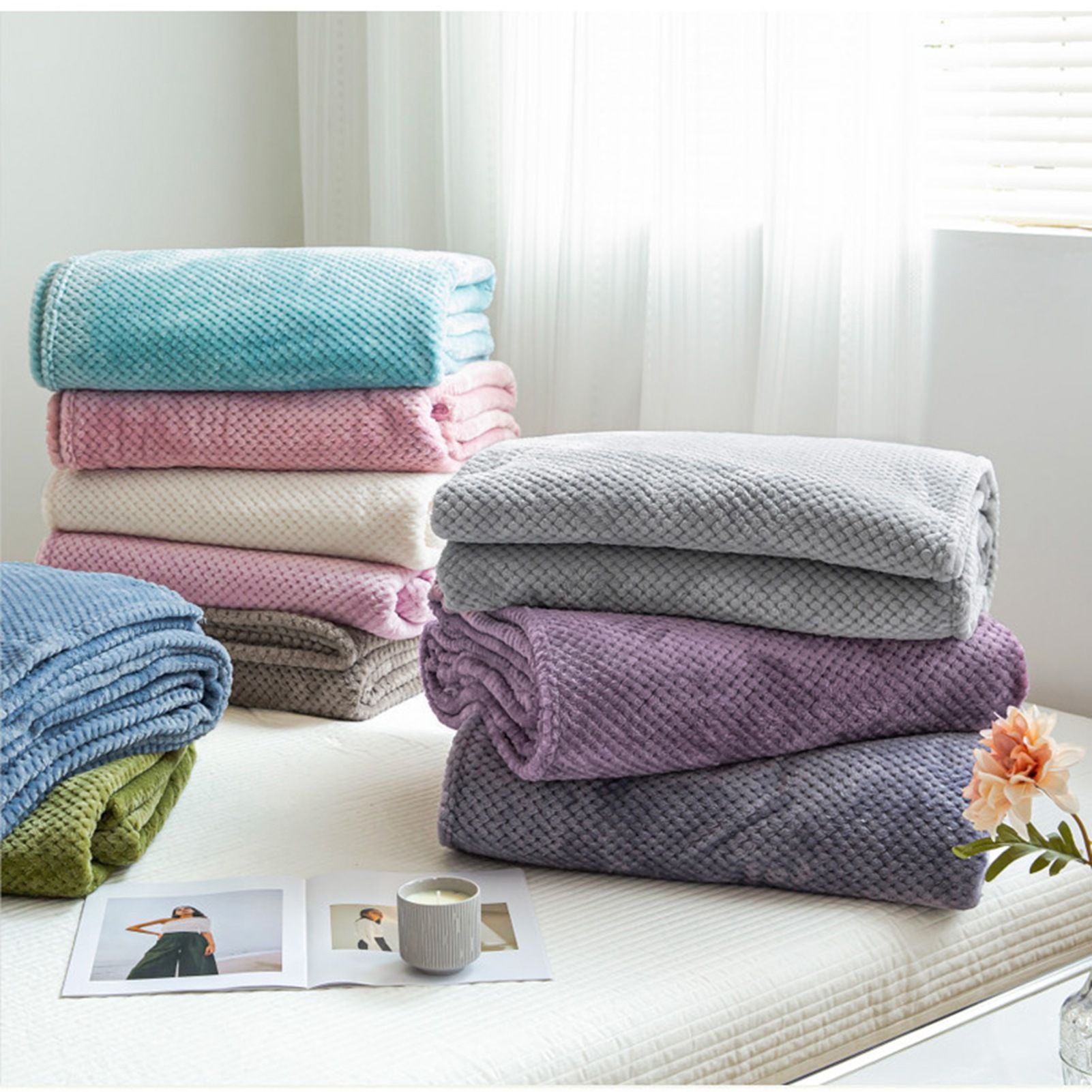 Cooling Blanket Milk Fleece Lattice Jacquard Blanket Summer Cold Single Nap Blanket for Sofa Bed Office Bean Paste Color 150x200cm - Image 4