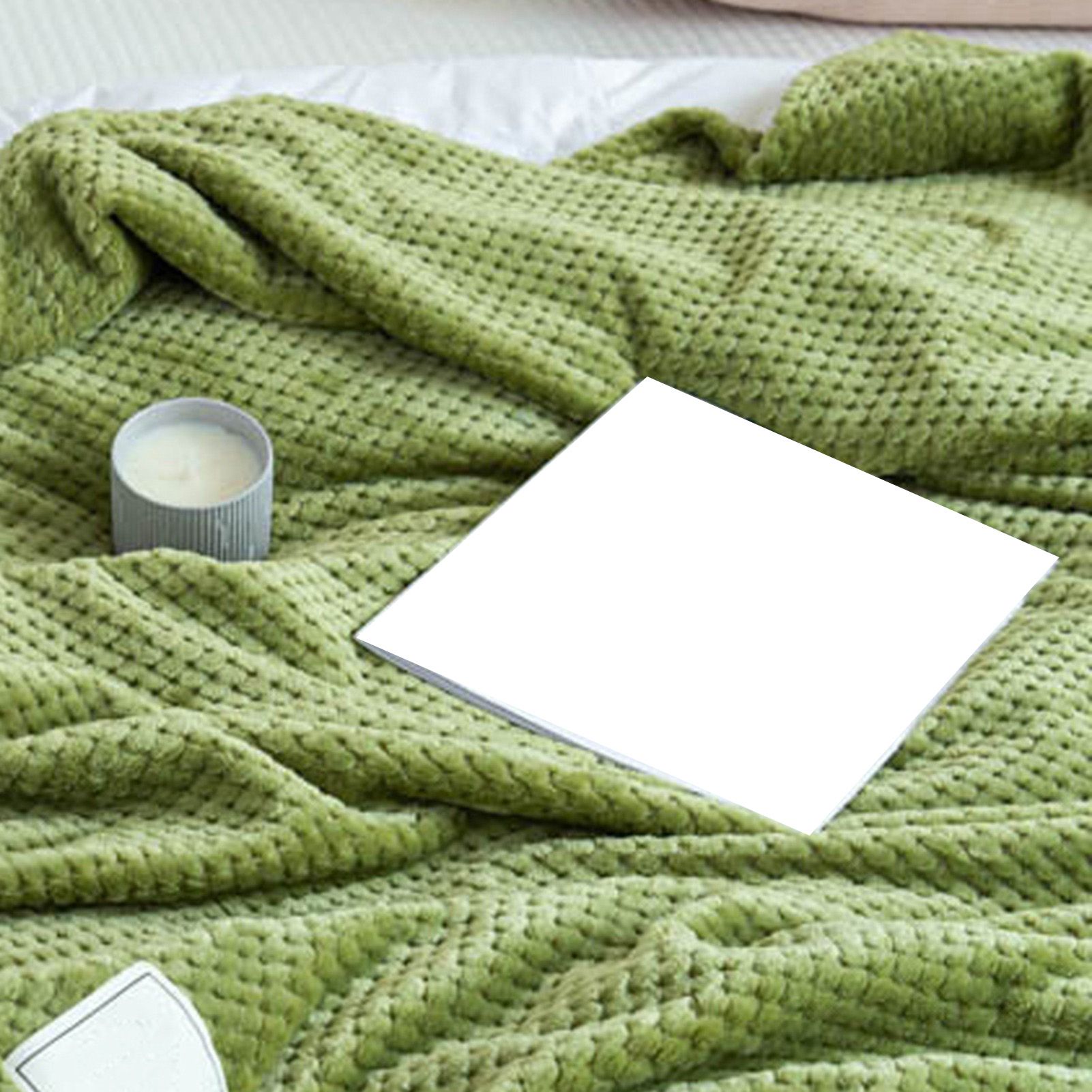 Cooling Blanket Milk Fleece Lattice Jacquard Blanket Summer Cold Single Nap Blanket for Sofa Bed Office Green 100x120cm - Image 4