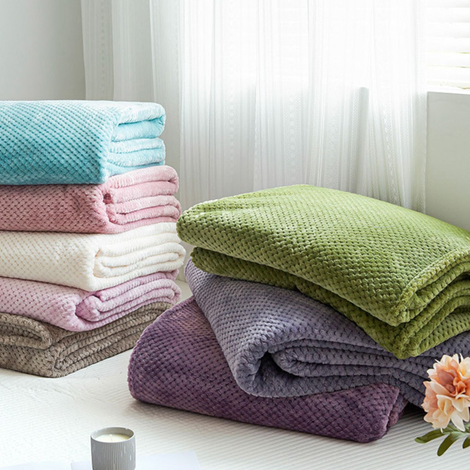 Cooling Blanket Milk Fleece Lattice Jacquard Blanket Summer Cold Single Nap Blanket for Sofa Bed Office Green 100x120cm - Image 5