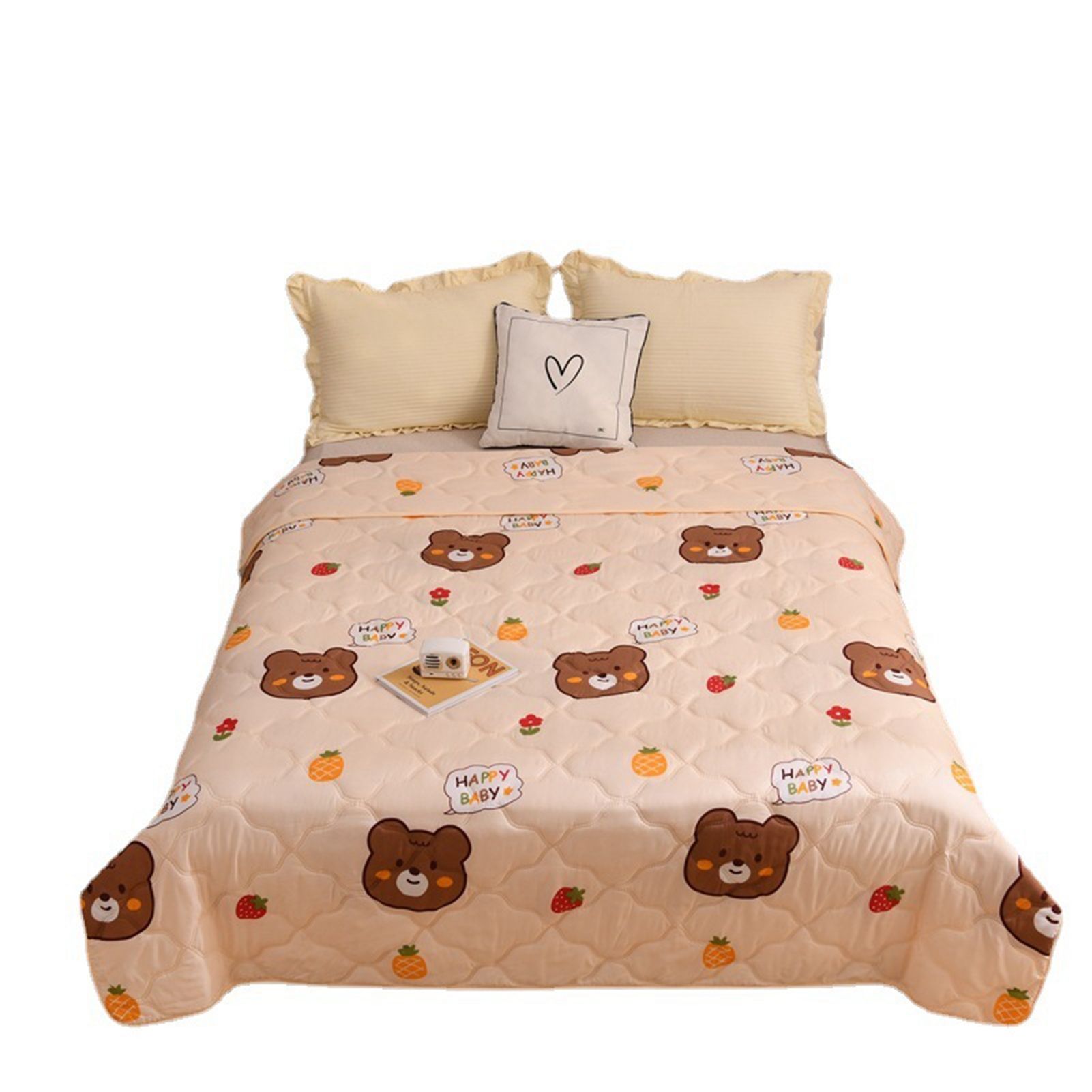 Cotton Quilt Washable Embroidery Ultrasonic Quilting Skin Friendly Cotton Comfortable Breathable Summer Quilt Bear 180x200cm - Image 1