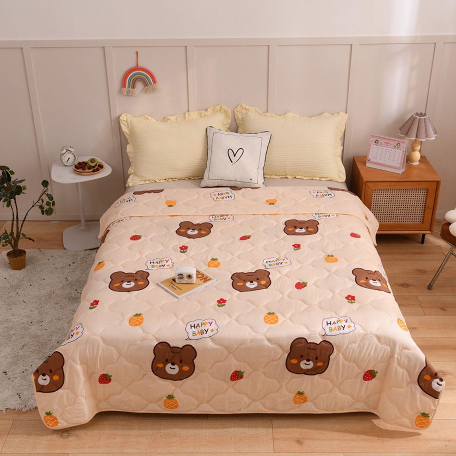 Cotton Quilt Washable Embroidery Ultrasonic Quilting Skin Friendly Cotton Comfortable Breathable Summer Quilt Bear 180x200cm - Image 2