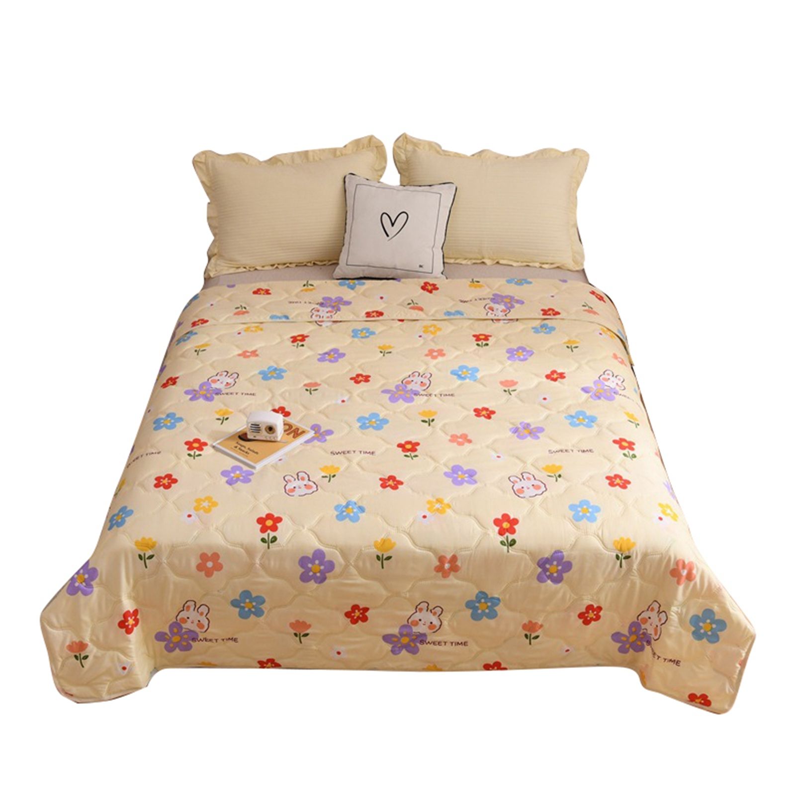 Cotton Quilt Washable Embroidery Ultrasonic Quilting Skin Friendly Cotton Comfortable Breathable Summer Quilt Flowers 180x200cm - Image 1